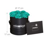 Rozenbox rond, 8 rozen, stevige bloemenbox, zwart, 10 jaar houdbaar, cadeau-idee, decoratieve bloemenbox, turquoise