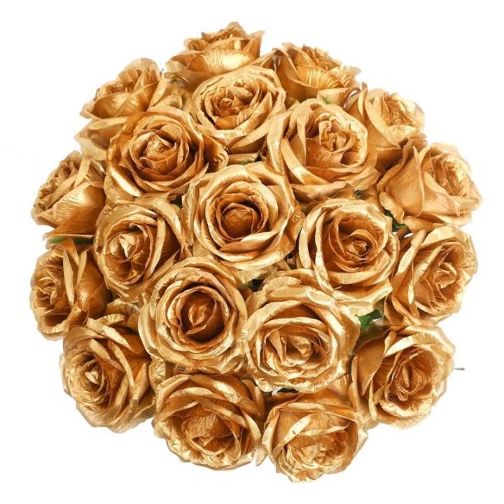 Zijde kunstroos bloemen bruidsboeket (goud)