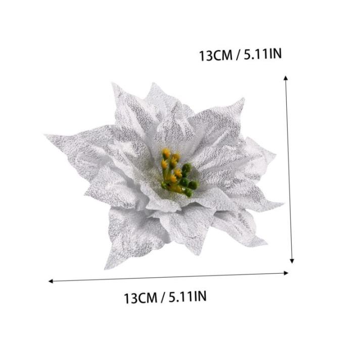 14 STK künstliche Blumen weihnachtsglitzerblumen dekorativ silberner Weihnachtsschmuck Rot Hochzeitsdekoration künstliche blüten Weihnachtsdekorationen dekorative Kunstblumen Sp