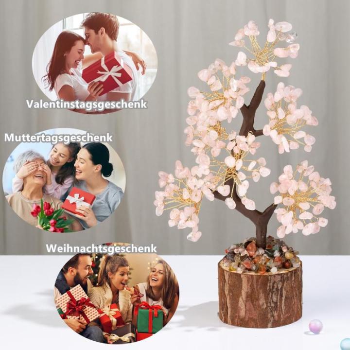 Rozenkwarts steen boom edelstenen kristal boom kristallen roze decoratieve steen grote levensboom geldboom kristal geluksbrenger boom esoterisch geschenken veel geluk