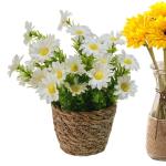 Künstliche Blumen im Topf,Künstliche Topfblumen,Blumenarrangement mit Gänseblümchen im Rattantopf | Seidiger künstlicher Gänseblümchen-Rattan-Topf-Bonsai für die Tischdekor