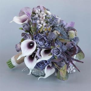 Hochzeitsstrauß for die Braut mit künstlichen Blumen, künstliche lila-graue Seidenblumen, Dekoration for Hochzeitsblumenarrangements, Geschenk, künstlicher Blumenstrauß aus Se