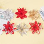 Kerstbloem, kerstster, glitter kerstbloemen, kerstster, kerstboom, bloemen, decoratie, kunstmatige kerstbloemen, kerstster, bloemen (rood, 15 stuks)