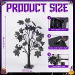 Halloween Dekor Innen Schwarz Ahornblatt Baum Lichter mit 24 LEDs,Halloween Deko Gruselig Lichterbaum mit LED Spinnenlicht,Birkenbaum mit Timer für Halloween Decoration Tischlicht