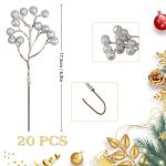 20 Pack 18cm Künstliche Silber Beeren für Weihnachtsbaum Deko Stechpalmenbeeren Zweige Dekorationen für Weihnachten Zuhause Holly Beeren für Handwerk Winter Urlaub Hochzeit Dek