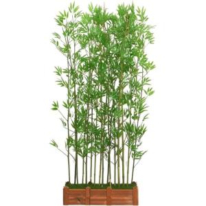 Bamboe Bladeren DIY Decor Scherm met Houten Basis 2 m Hoge Faux Potplant voor Restaurant Kantoor Natuurlijk Groen Ontwerp voor Binnendecoratie (90 x 18 x 18,5 cm 16 Pools)