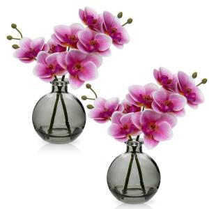 2 stuks kunstorchideeën, roze met zwarte glazen vaas, kunstplant, decoratie, orchideeën, kunstbloemen in vaas met echte touch, kunstorchideeën, kunstmatige bonsai voor hotel, wo