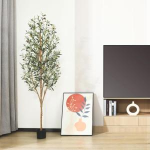 Kunstmatige olijfboom, 180 cm, grote kunstplant met natuurlijke houten stam en vruchten, kunstmatige olijfboom in pot, voor huis, slaapkamer, kantoor, tuin, decoratie (2 stuks)