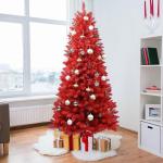 1,5 m roter PVC Künstlicher Weihnachts-Bleistiftbaum, mit 624 Zweigspitzen und Metallklappbarem Ständer, geeignet für Zimmer, Büro, Partydekoration