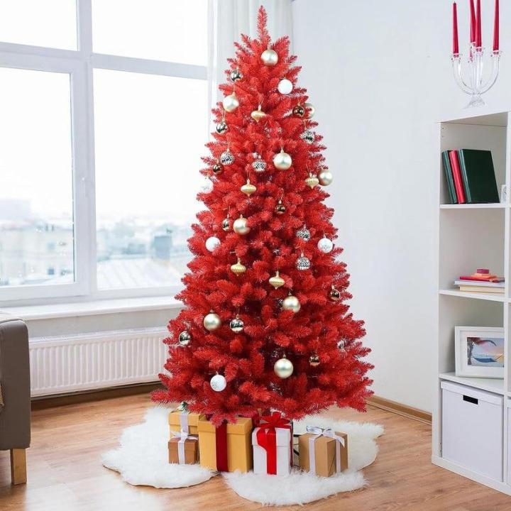 1,5 m roter PVC Künstlicher Weihnachts-Bleistiftbaum, mit 624 Zweigspitzen und Metallklappbarem Ständer, geeignet für Zimmer, Büro, Partydekoration