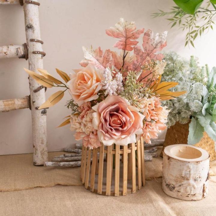 Kunstblumen Künstliche Pflanzen Blumen Deko Seidenblumen Rose Blumenarrangements Kernstück Hochzeit Blumenstrauß(Champagnerrosa)