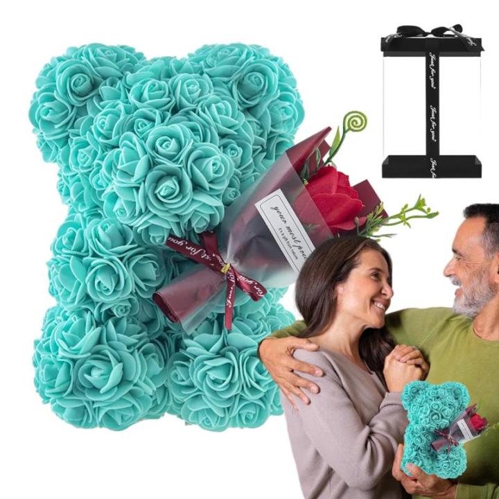 Valentijnsdag rozenbeer cadeau voor haar rozenbeer schattige teddybeer, kunstrozenbeer met rozenboeket, romantische rozen teddybeer cadeau voor Kerstmis