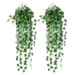 kunstmatige klimop slinger, 2 stuks, kunstmatige wijnstok, groene bladeren, , hangplant, voor thuis, keuken, tuin, kantoor, bruiloft, wanddecoratie