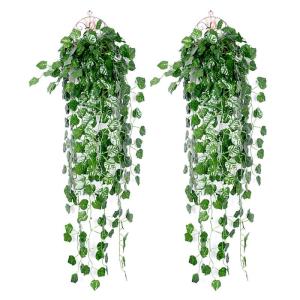 kunstmatige klimop slinger, 2 stuks, kunstmatige wijnstok, groene bladeren, , hangplant, voor thuis, keuken, tuin, kantoor, bruiloft, wanddecoratie
