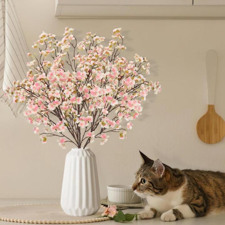 4 stuks kunstkersenbloesem, takken, roze perzikbloemen, 100 cm, kunstbloemen, bulk, lente, zijden bloemen, planten, bundel, lange stelen voor bruiloft, feest, tafel, vaas, decorati
