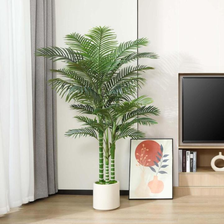 Kunstpalm, 180 cm, grote areca palm in witte pot, , kunstpalm voor huis, woonkamer, slaapkamer, kantoor, balkon, tuindecoratie