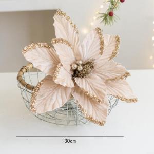30 cm Weihnachtsblumen, weihnachtliche Glitzer-Weihnachtssterne, Weihnachtsbaumschmuck-Anhänger, handgefertigte Weihnachtsdekoration, künstliche Blumen(Sekt)