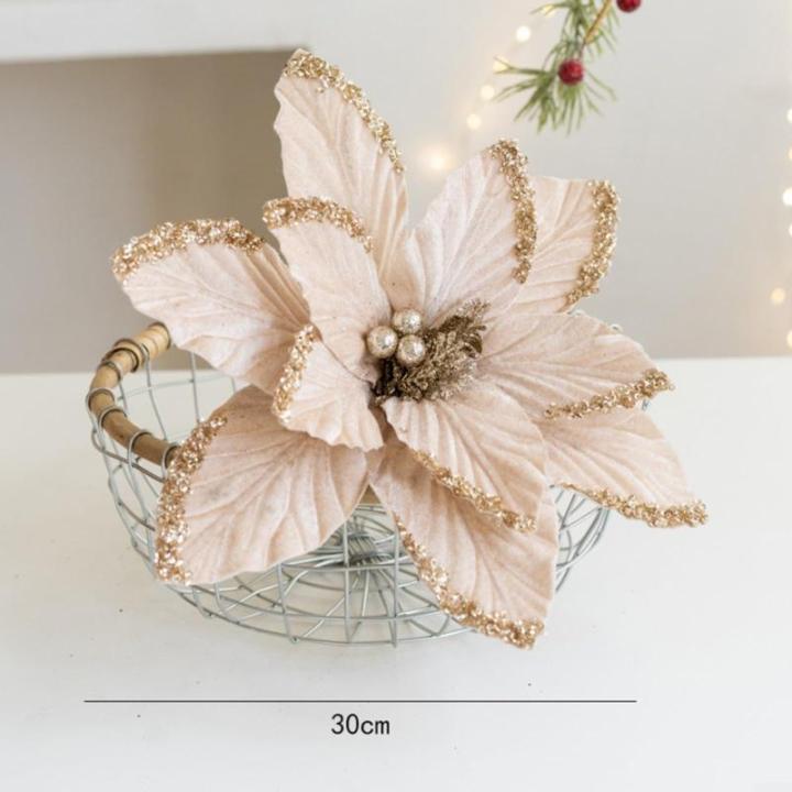 30 cm Weihnachtsblumen, weihnachtliche Glitzer-Weihnachtssterne, Weihnachtsbaumschmuck-Anhänger, handgefertigte Weihnachtsdekoration, künstliche Blumen(Sekt)