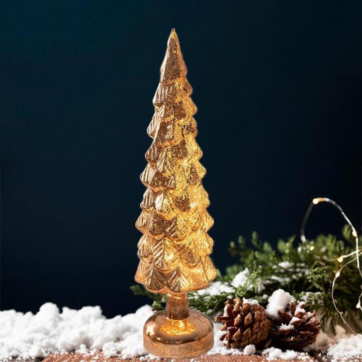 Beleuchteter Tisch-Weihnachtsbaum, Weihnachtsschmuck, Nachtlicht, Nachtlampe für Kaminsims, Schlafzimmer, Fenster, Regal, Wohnzimmer, L Gold