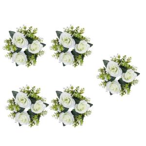 5 x Hochzeits-Blumenringe, Kerzenhalter, künstliche Rosenblumen, Kränze für Tafelaufsätze, Tisch-Party-Dekorationen