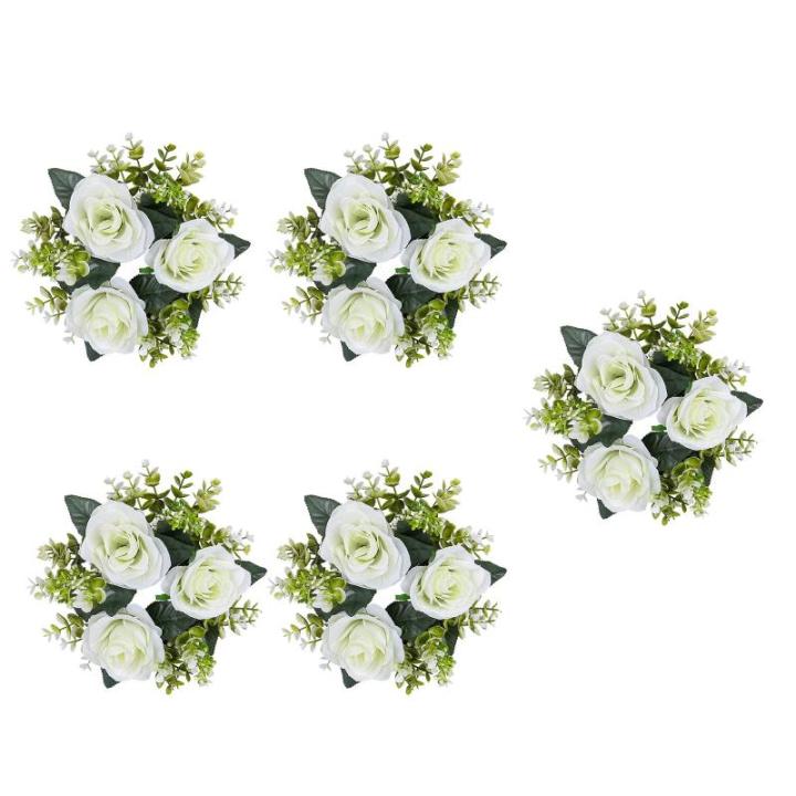 5 x Hochzeits-Blumenringe, Kerzenhalter, künstliche Rosenblumen, Kränze für Tafelaufsätze, Tisch-Party-Dekorationen