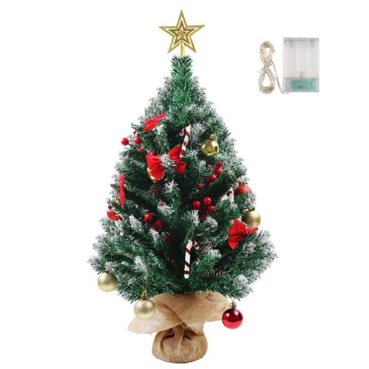 Mini kerstboom van 60 cm met 50 led-lichtslingers, doe-het-zelf kunstkerstboom met ster en rode strikken, dennenappels en rode bessen, decoratie voor Kerstmis, thuis, keuken, eetta