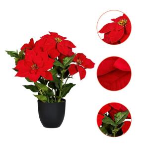 Poinsettia Kunstkerstster in zwarte pot, 55 cm, kunstbloem poinsettia in natuurgetrouwe replica, kerstbloem, decoratieve plant, zijdebloem, kunstplant, winterbloem met fluweelachti