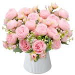 4 trossen kunstmatige pioenbloemen, buiten, echte zijden bloemen voor bruiloft, thuis, tafel, feest, raamdecoratie