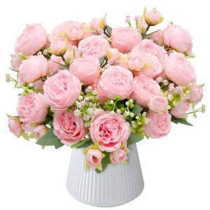 4 trossen kunstmatige pioenbloemen, buiten, echte zijden bloemen voor bruiloft, thuis, tafel, feest, raamdecoratie