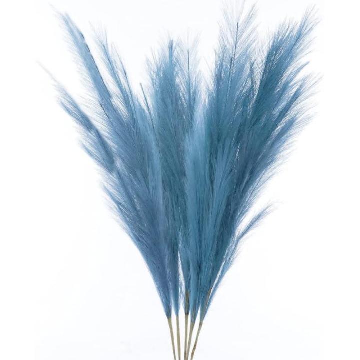 5 stks Kunstbloemen, Pampas Gras Larg Ascendant Gras Nep Bloemen Gras voor Bruiloft Boeketten Home Party Hotel Centerpieces Decoraties, Blauw
