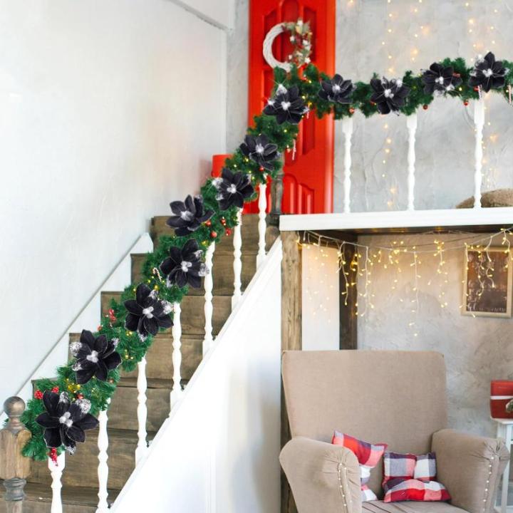16 Stück Glitzer künstliche Weihnachtssterne Blume Glitzer Samt Magnolie Blume Faux Weihnachten Weihnachtsstern Blume Weihnachten Dekorative Blume für Weihnachtsbaum Dekoration 