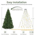 Led-clusterlichtsnoer, werkt op stroom, decoratie voor binnen en buiten, tuin, kerstboom, bruiloft (warmwitte timer met ring, 200 leds, 8 strengen)