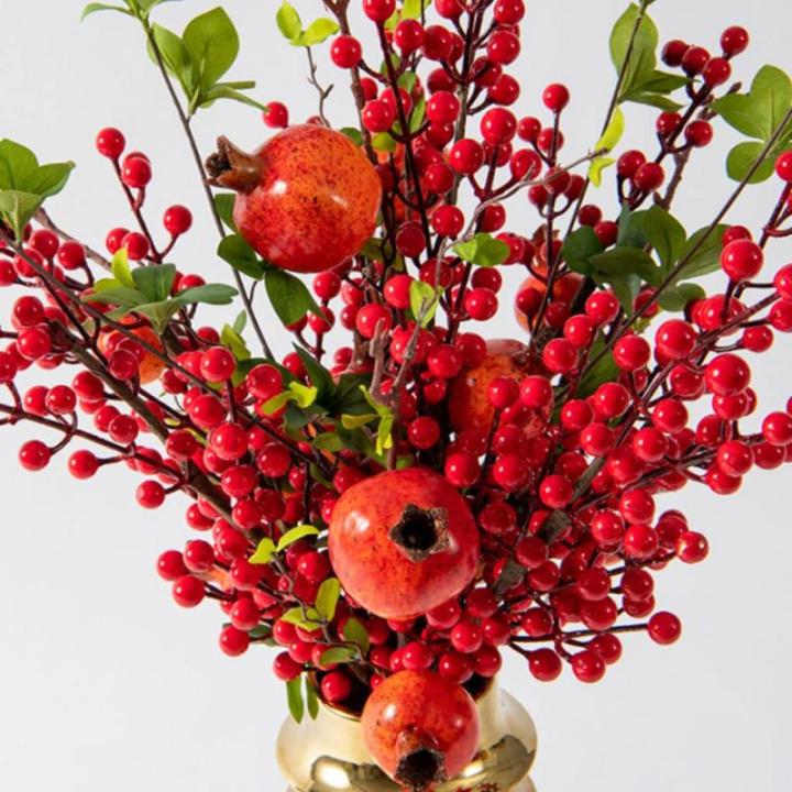 Kunstblumen Künstliche Granatapfelzweige, Vase, Blumenarrangement, Heimdekoration, Einweihungsgeschenke, künstliche Blumenverzierung für jeden Anlass