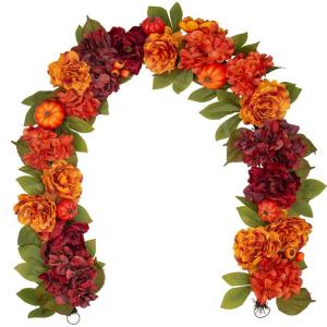 Kunstmatige herfstslinger met pioenroos, hortensia en herfst, pompoen, kunstbloemenkrans, decoratie voor tuin, bruiloft, open haard, feest, oogstfeest, herfstdecoratie