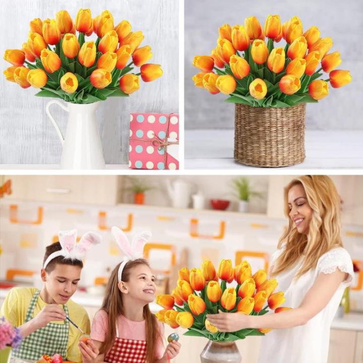 15 stuks kunsttulpen, kunsttulpen van latex, realistisch boeket van tulpen voor doe-het-zelf boeketten, bruiloft, babyfeestjes (zonsondergang)