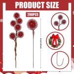 200 Stück Weihnachten Künstliche Holly Beeren Mini Weihnachten Gefrostete Beere Künstliche Früchte für Weihnachtsbaumschmuck Basteln Geschenken Weihnachtskranz Dekoration Heim