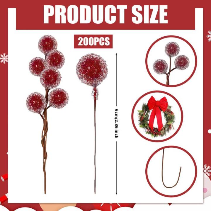 200 Stück Weihnachten Künstliche Holly Beeren Mini Weihnachten Gefrostete Beere Künstliche Früchte für Weihnachtsbaumschmuck Basteln Geschenken Weihnachtskranz Dekoration Heim