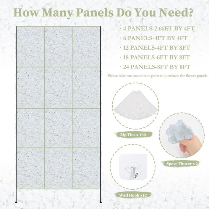 Blumenwandpaneele weiß – Blumenwandhintergrund, Seidenblumen-Panel für Zuhause, Blumenwandpaneele, Hochzeitshintergrund, Abschlussfeier, 12 Packungen