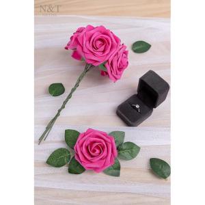 Kunstbloemen, rozen, 25 stuks, kunstrozen met steel, voor doe-het-zelf bruiloft, boeketten, bruid, woondecoratie, hot pink