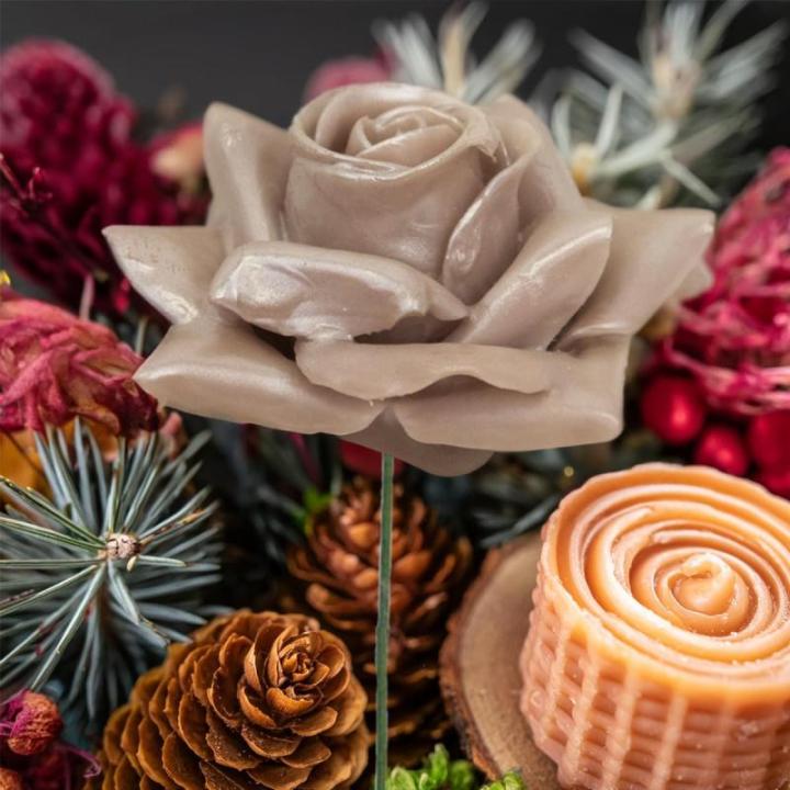Kunstrozenbloemen met steel als kunstmatige decoratieve rozen van was, 4 parelmoer rozenblaadjes als echt voor bloemstukken, bloemendecoratie, waxrozen als kunstrozen, begraafplaat