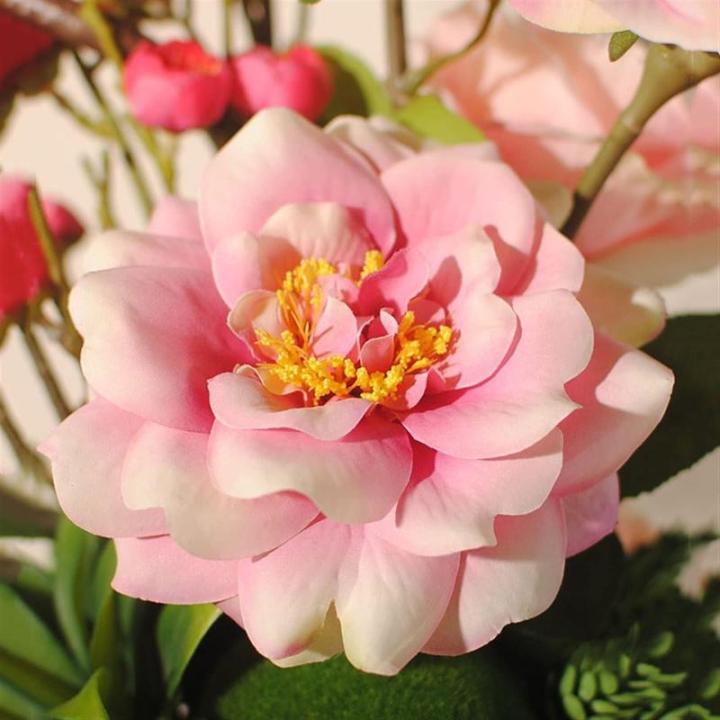 Kunstblumen Künstliche Blumen für den Innenbereich, künstliche Orchidee, Camelchang Verkündigung, Pflaume, Teeblumen-Set, Seidenblume mit Keramikvase für jeden Anlass