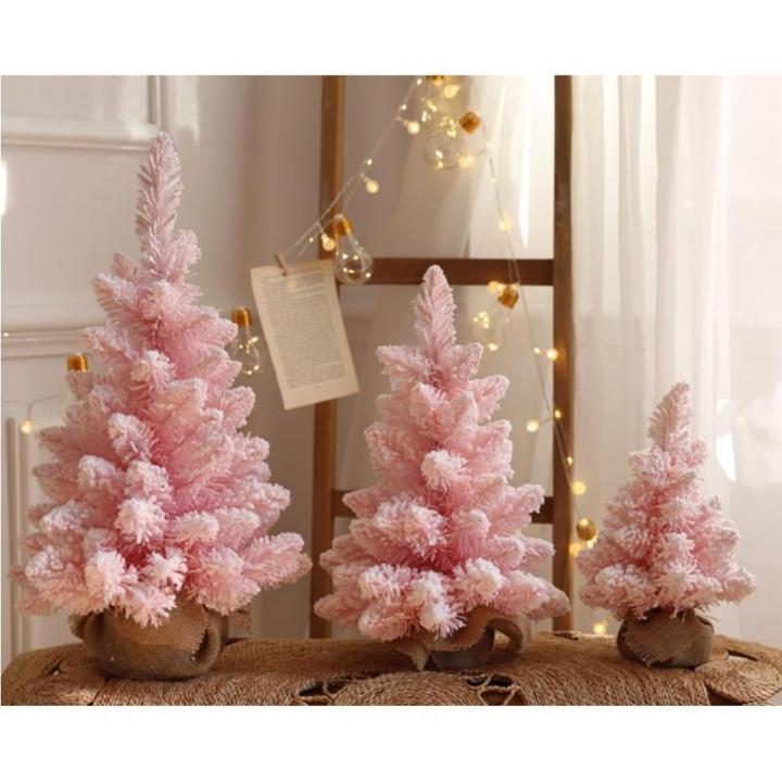 Home Table Tip Künstlicher rosafarbener Weihnachtsbaum aus Kiefernholz, Mini-Weihnachtsbaum mit Beflockung, realistische Weihnachtsdekoration für Heimbüro-Dekorationen, Tischdek