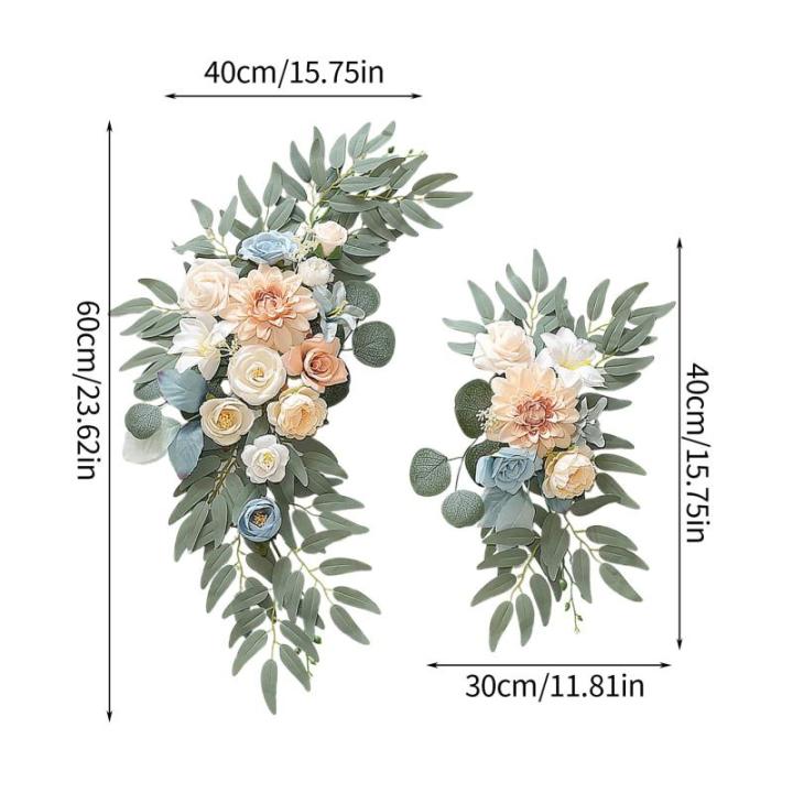 Faux Bloem Swag Set van 2 voor Bruiloft, Huwelijksboog Bloemen Welkom Teken, Witte Huwelijksboog Faux Groen Slinger, Bloemstuk Swag Achtergrond voor Huwelijksceremonie (2 stuks