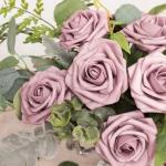 Kunstbloemen, rozen, 25 stuks kunstrozen met stelen voor Valentijnsdag, bruidsfeesttafels, boeketten, bruid, woondecoratie, stofroze paars