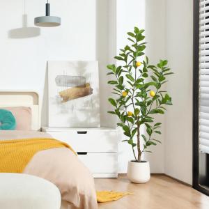 Citroenboom, , 150 cm, grote citroenboom met levensechte vruchten in witte pot, als echt voor moderne decoratie (1 stuks)