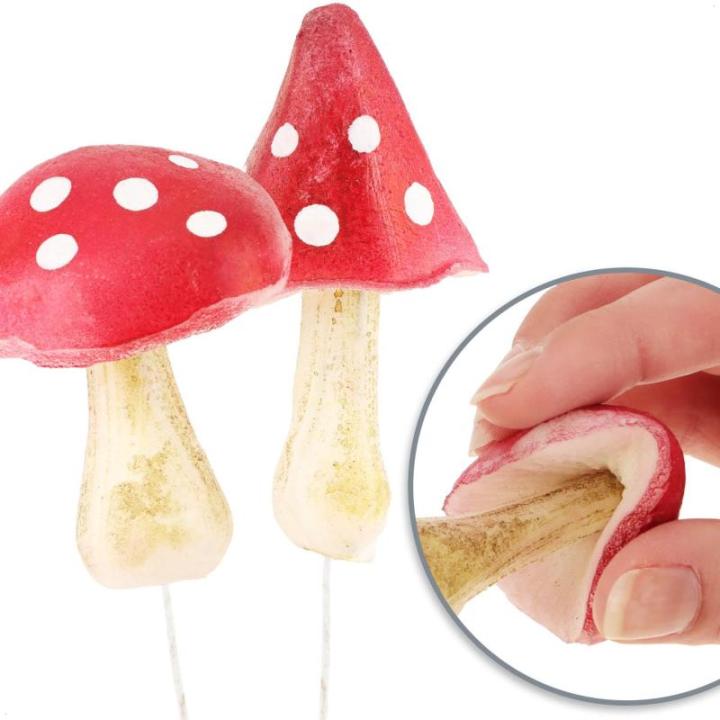 4 x vliegenzwammen - kunstmatige paddenstoelen om in kransen en bloemstukken te steken - spons als leuke herfstdecoratie - kunstpaddenstoelen