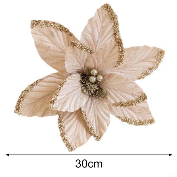 30 cm Weihnachtsblumen, weihnachtliche Glitzer-Weihnachtssterne, Weihnachtsbaumschmuck-Anhänger, handgefertigte Weihnachtsdekoration, künstliche Blumen(Sekt)
