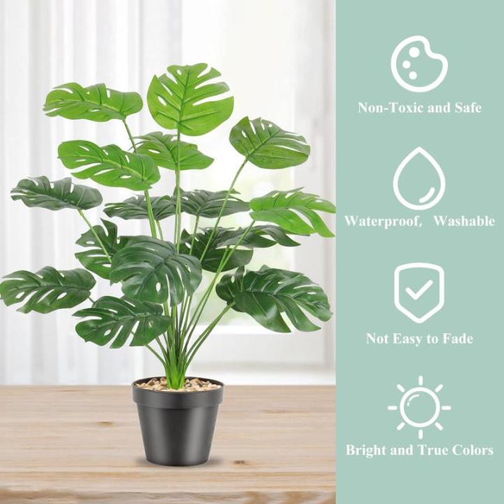 Kunstmatige Splitphilo-plant in pot, 18 takken, 50 cm, tropische , groene bladeren, Hawaïaanse Monstera, kunstbloem, decoratie, kantoorplant, grote groene plant, 2 stuks