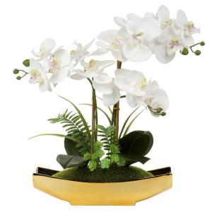 Phalaenopsis Kunstmatige Orchidee in pot, goudkleurig, 38,1 cm, kunstbloem voor tafelopzetstuk, woonkamer, woondecoratie