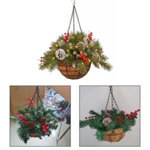 weihnachtsgesteck，Weihnachts-Hängekorb mit künstlichen Blumen und LED-Lichtern, Weihnachtsdekoration für den Garten